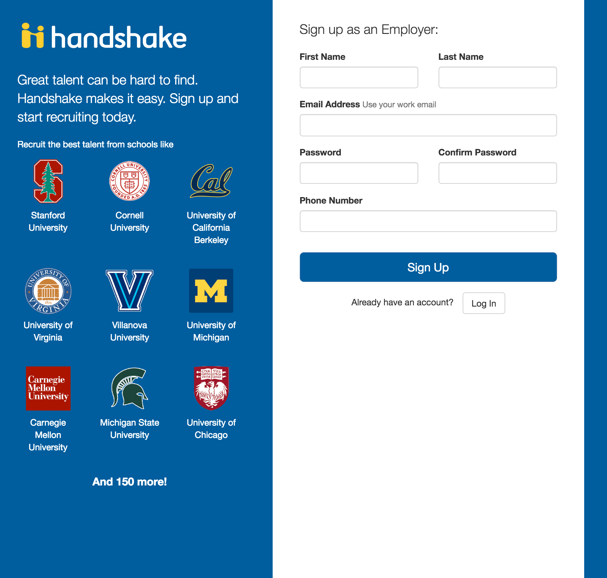 Handshake Sign up page screenshot