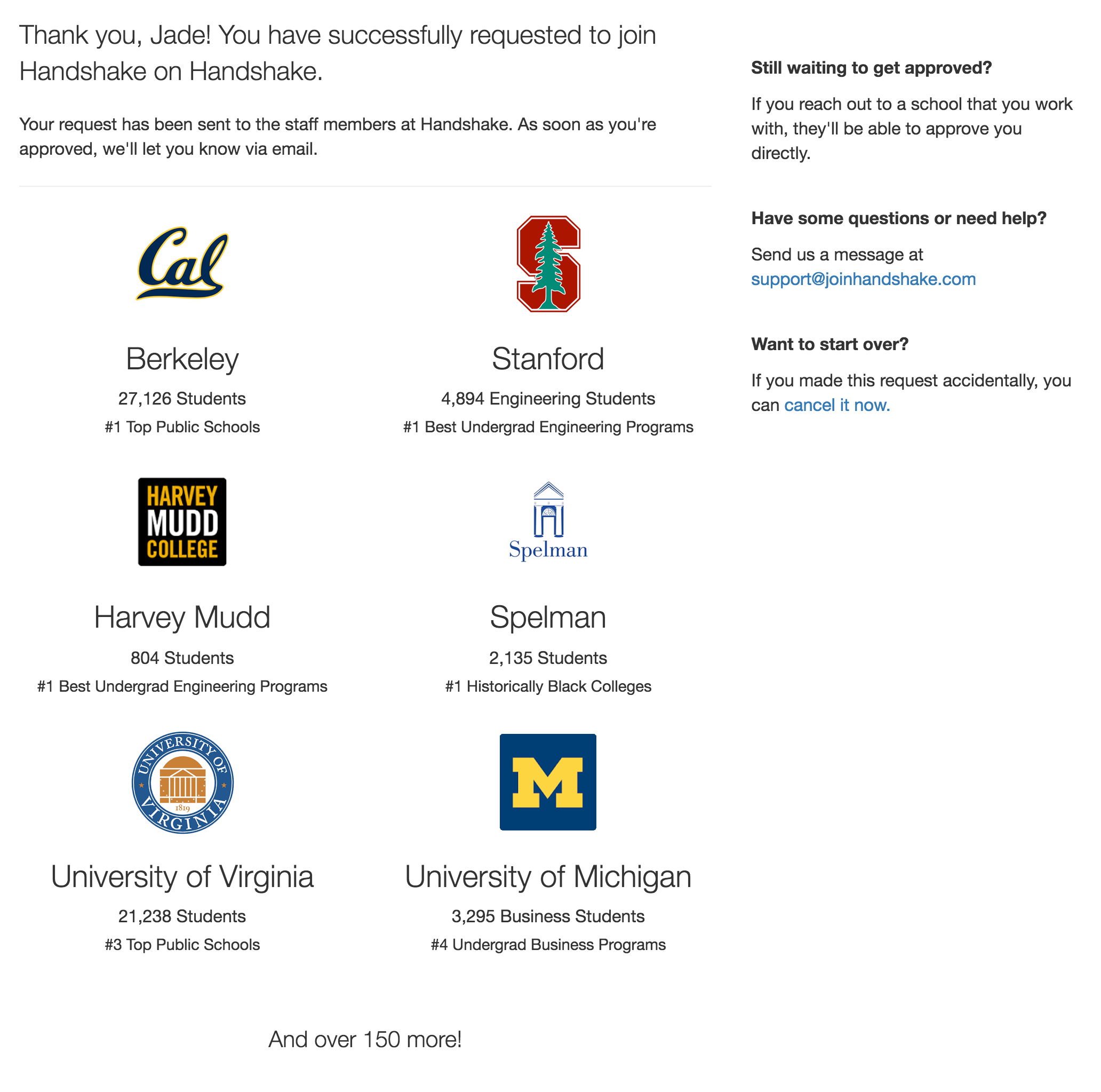 Handshake University selector screenshot